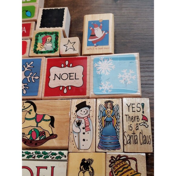 Wood Mounted Rubber Stamp Lot Christmas Card Making Paper Craft 21 Assorted - Picture 6 of 12